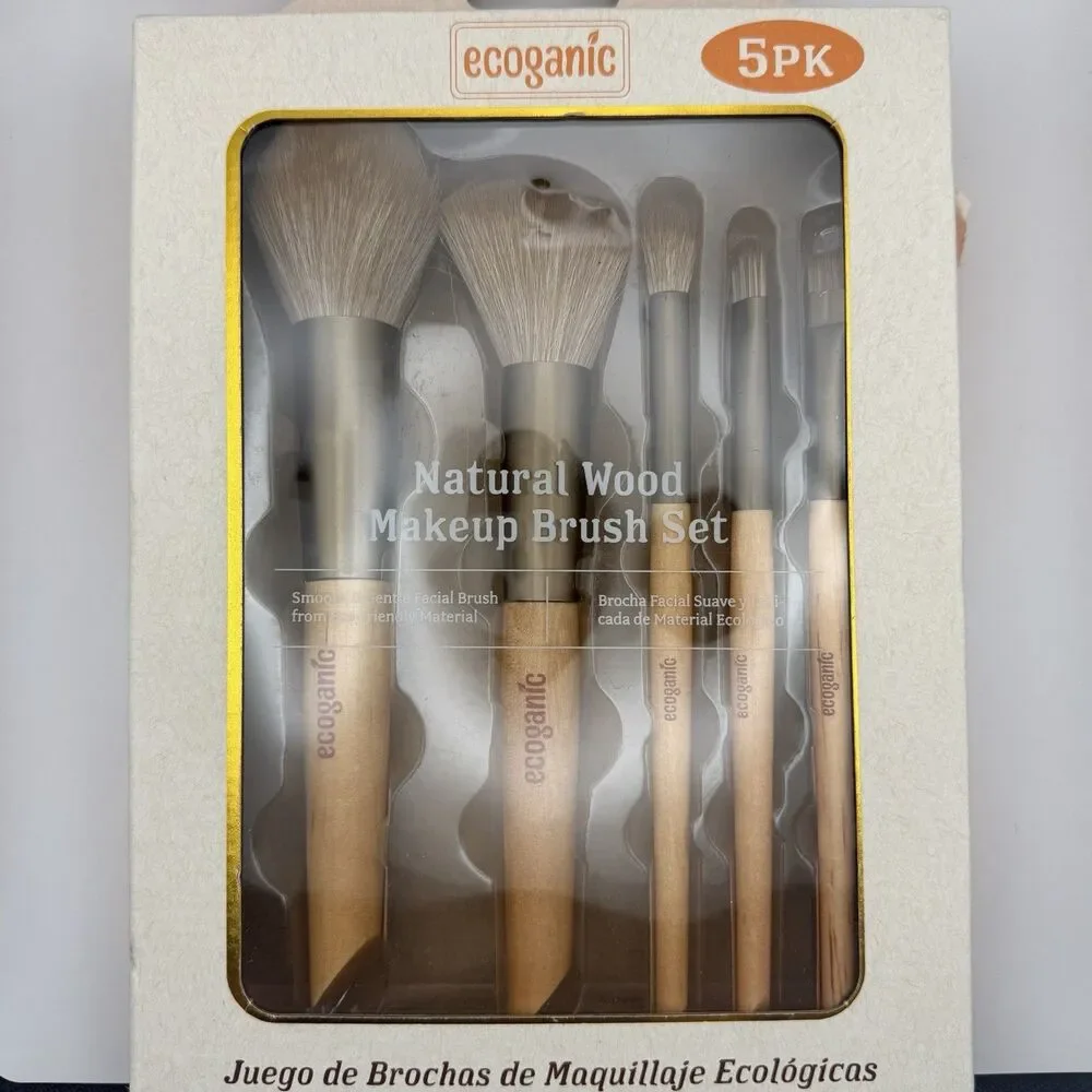 Ecoganic 5 Piece Natural Wood Makeup Brush Set Face Eye Eco Friendly New